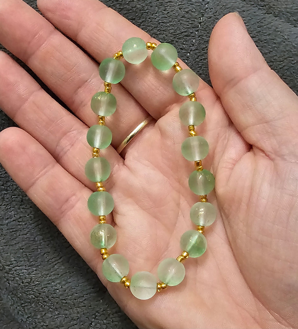 Frosted Green Beaded Bracelet | Gold Accent Spacers | Handmade Fairycore Nature Jewellery Australia