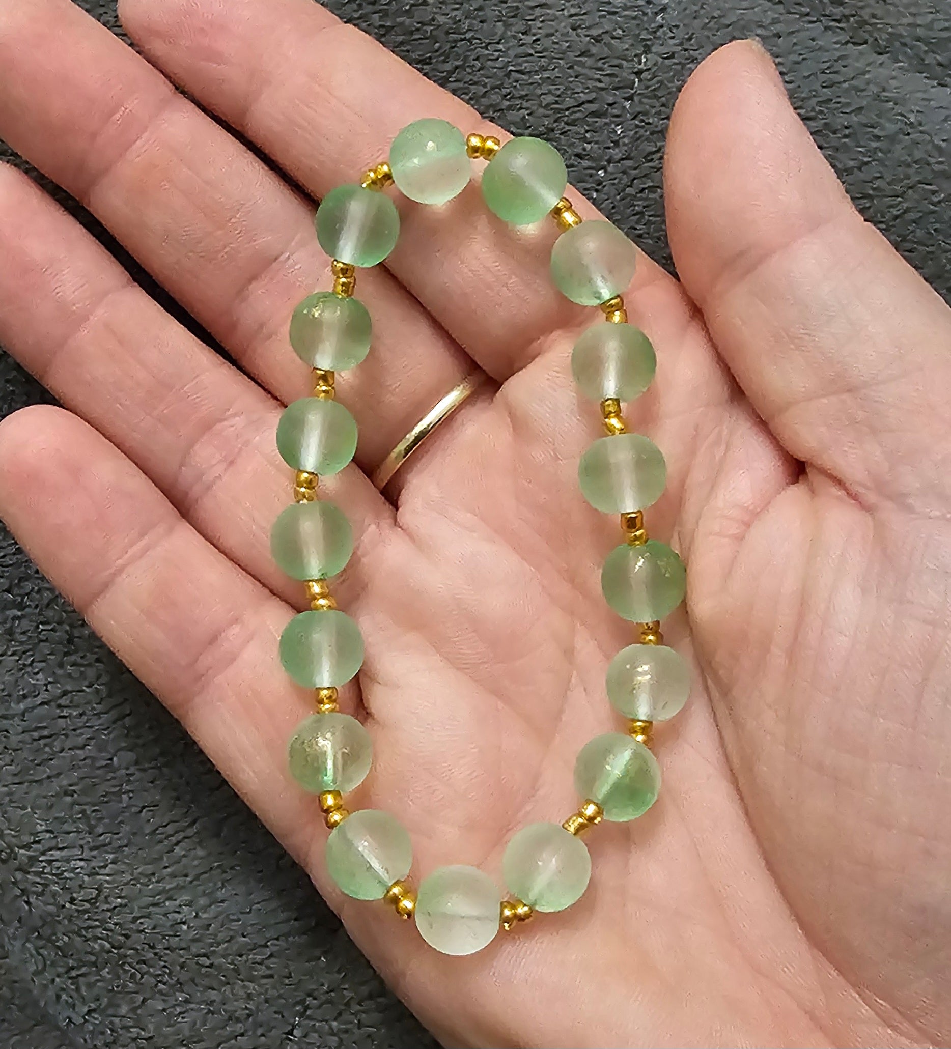 Frosted Green Beaded Bracelet | Gold Accent Spacers | Handmade Fairycore Nature Jewellery Australia