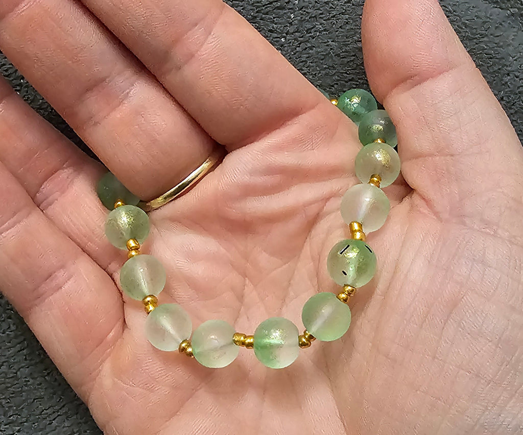 Frosted Green Beaded Bracelet | Gold Accent Spacers | Handmade Fairycore Nature Jewellery Australia