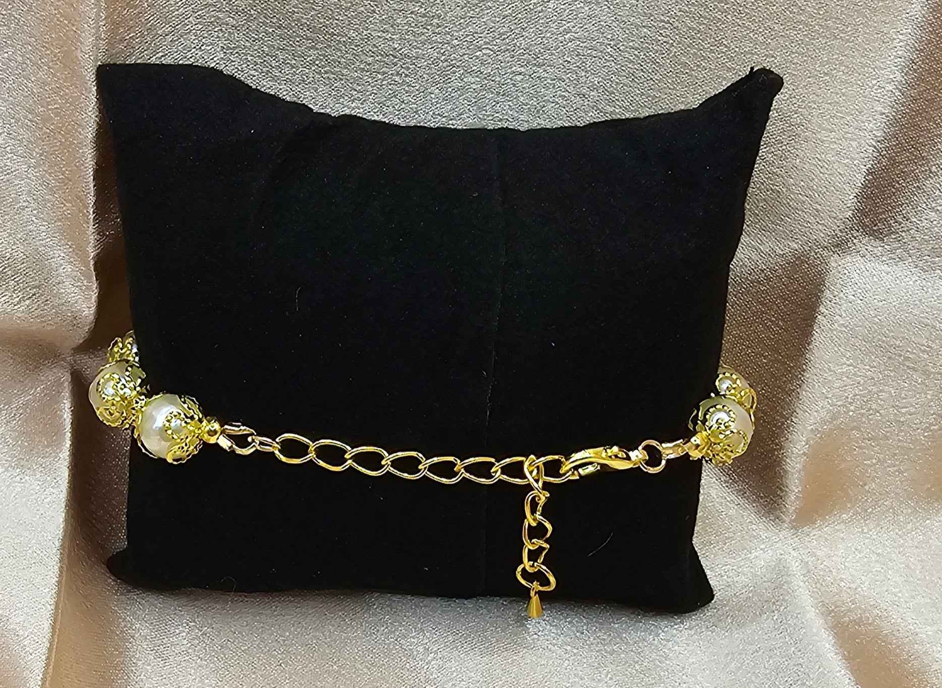 Pearl Beaded Bracelet | Gold Filigree & Drop Pearl Charm | Handmade Elegant Bridal Jewellery Australia