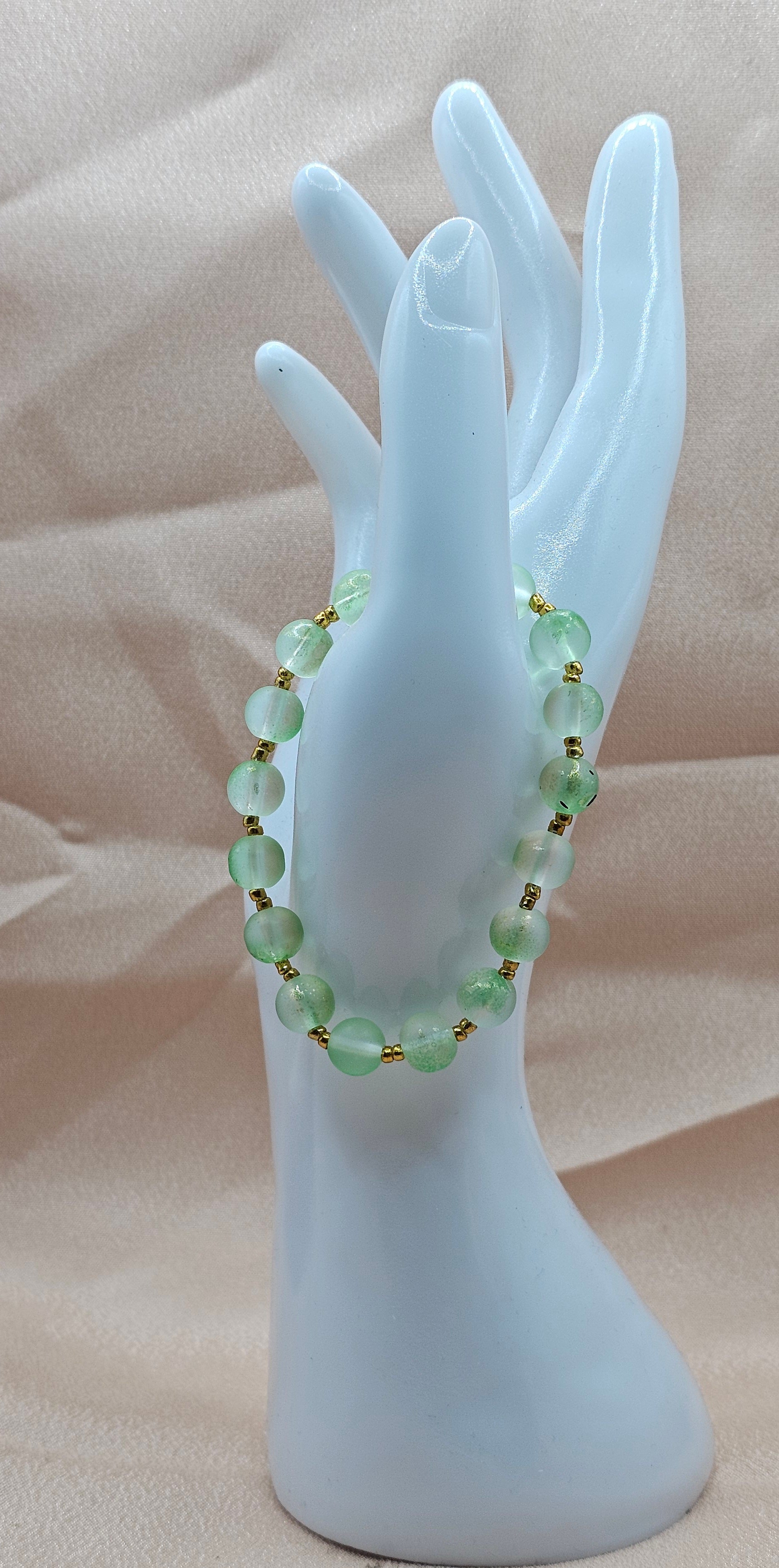 Frosted Green Beaded Bracelet | Gold Accent Spacers | Handmade Fairycore Nature Jewellery Australia