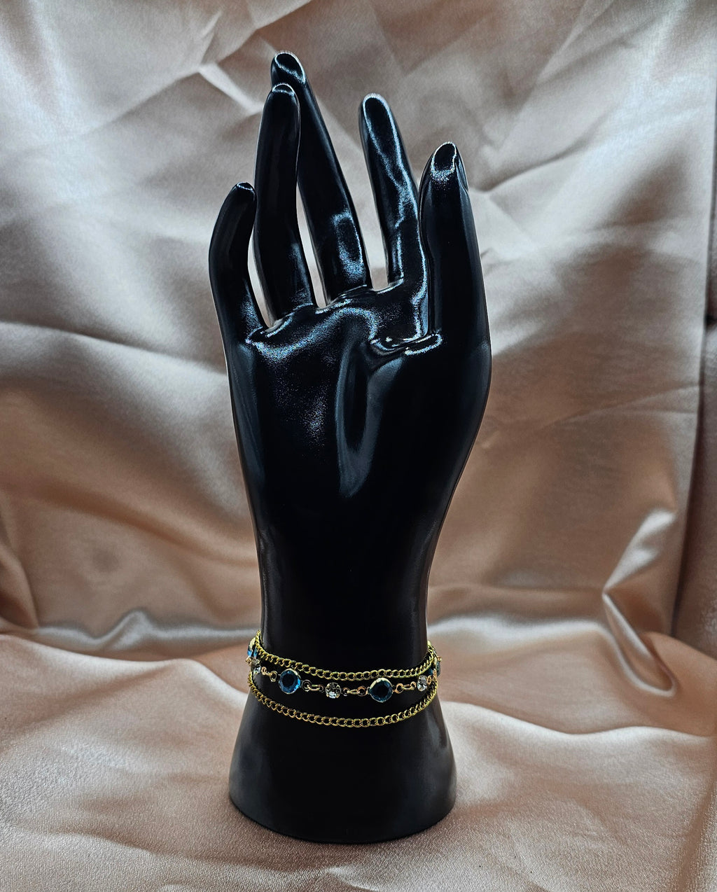 Gold Blue Crystal Chain Bracelet | Layered Gold Chains & Blue Gemstone Accents | Handmade Dainty Jewellery Australia