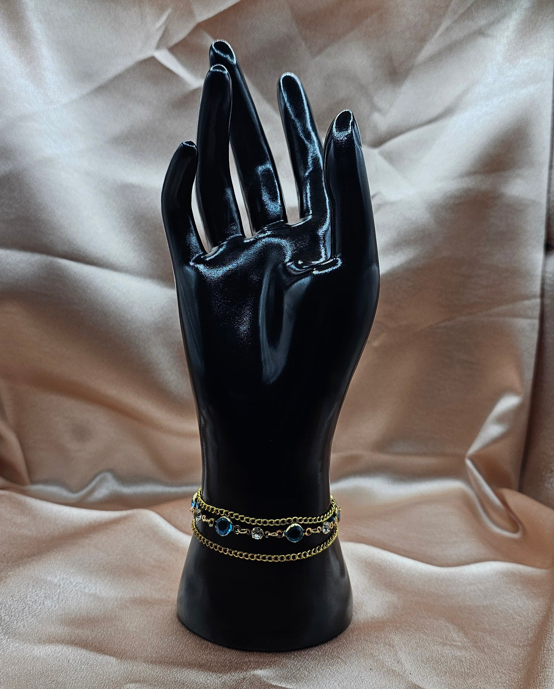 Gold Blue Crystal Chain Bracelet | Layered Gold Chains & Blue Gemstone Accents | Handmade Dainty Jewellery Australia