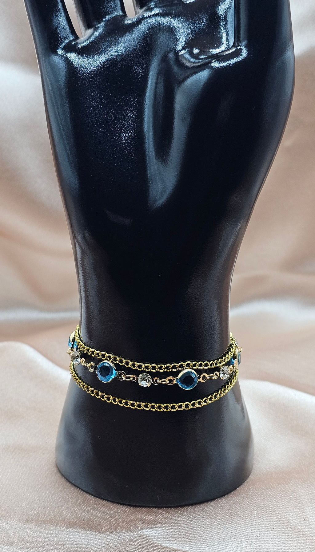 Gold Blue Crystal Chain Bracelet | Layered Gold Chains & Blue Gemstone Accents | Handmade Dainty Jewellery Australia