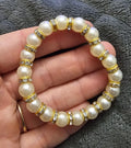 Pearl & Gold Rhinestone Stretch Bracelet | Chunky Cream Pearls & Crystal Rondelles | Handmade Coquette Jewellery