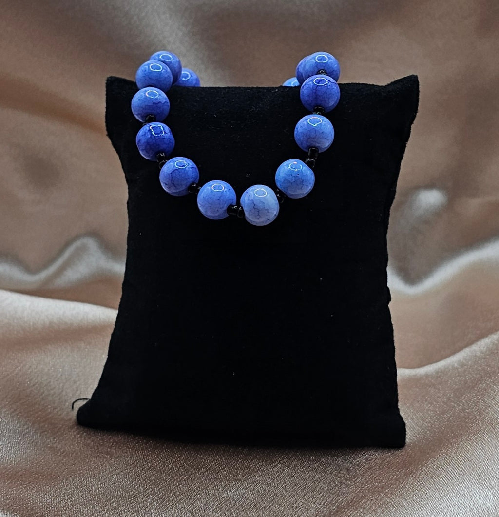 Blue Beaded Bracelet | Faceted Sky Blue & Black Accents | Handmade Mooncore Jewellery Australia