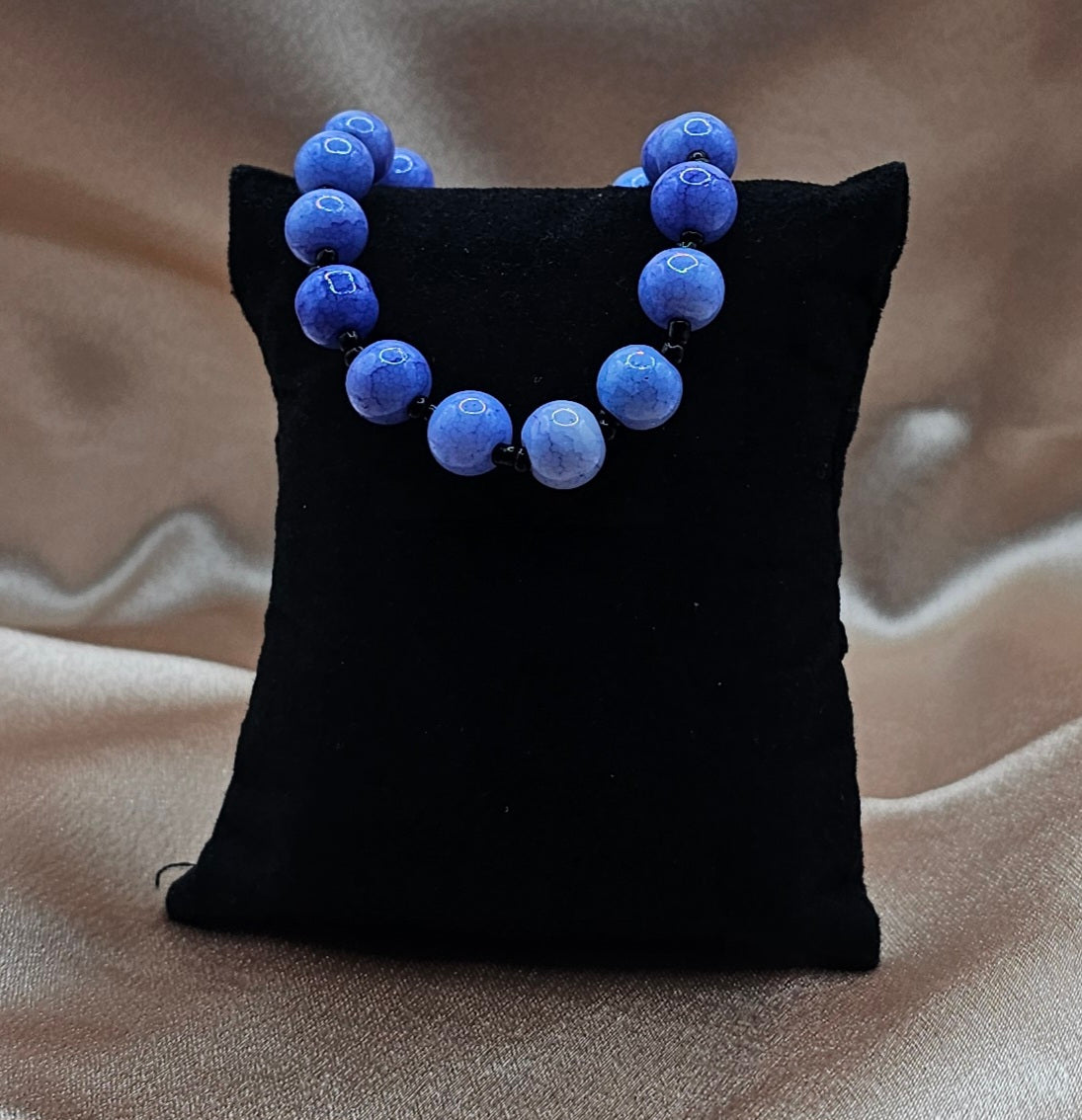 Blue Beaded Bracelet | Faceted Sky Blue & Black Accents | Handmade Mooncore Jewellery Australia