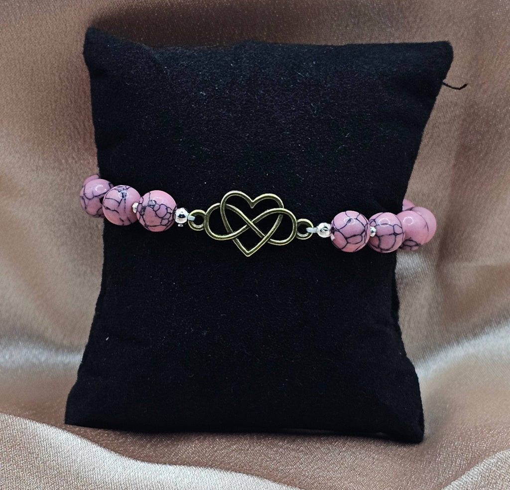 Beaded Bracelet with Gold Infinity Heart Charm | Pink, Blue or Purple | Handmade Soft Girl Jewellery Australia