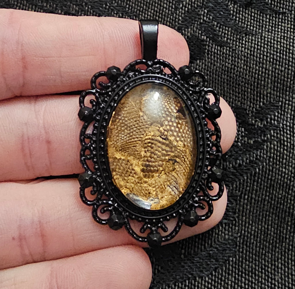 Real Lizard Shed Resin Pendant | Dragon Scale Texture in Black Gothic Frame | Handmade Witchy Jewellery