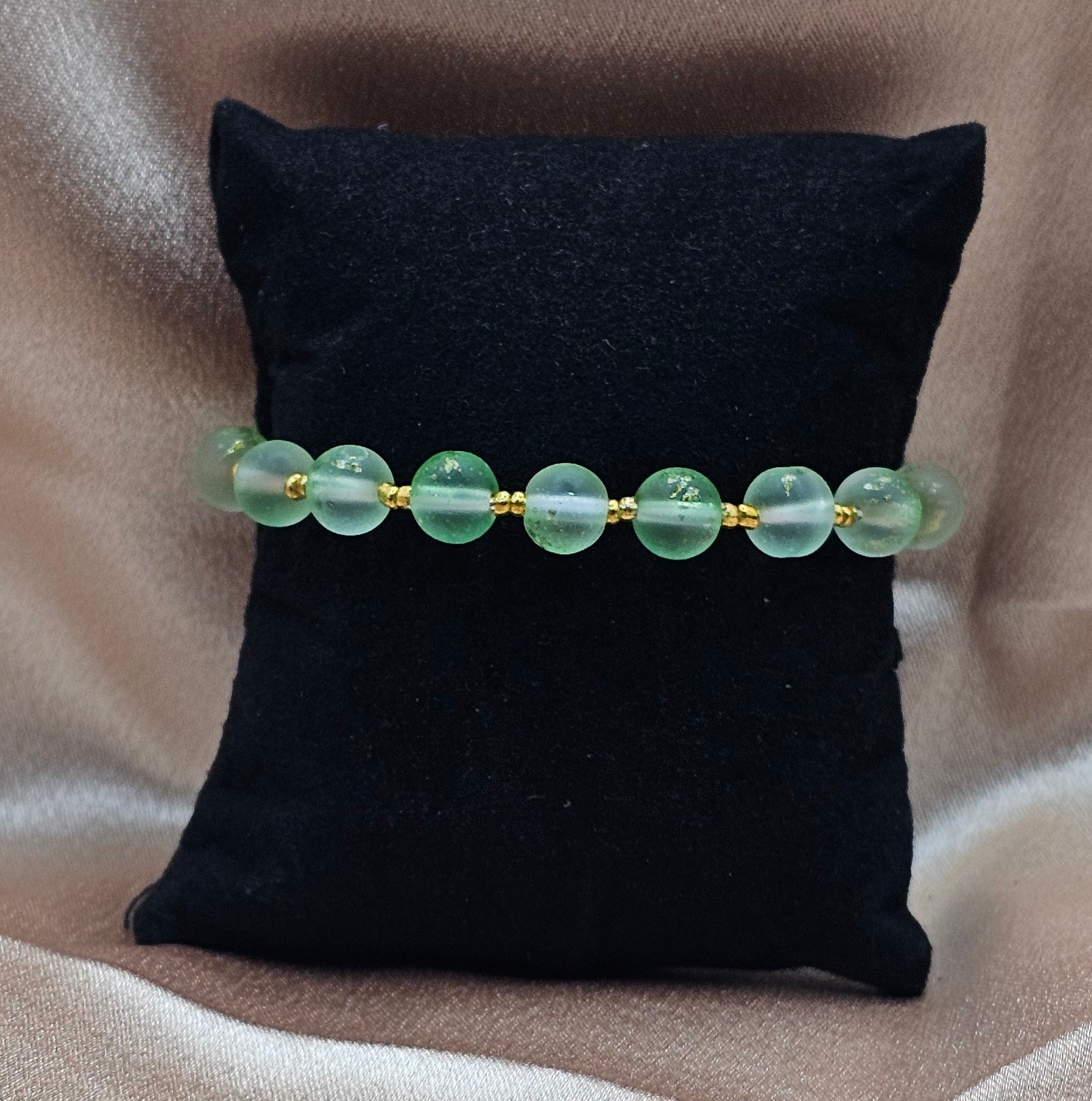 Frosted Green Beaded Bracelet | Gold Accent Spacers | Handmade Fairycore Nature Jewellery Australia