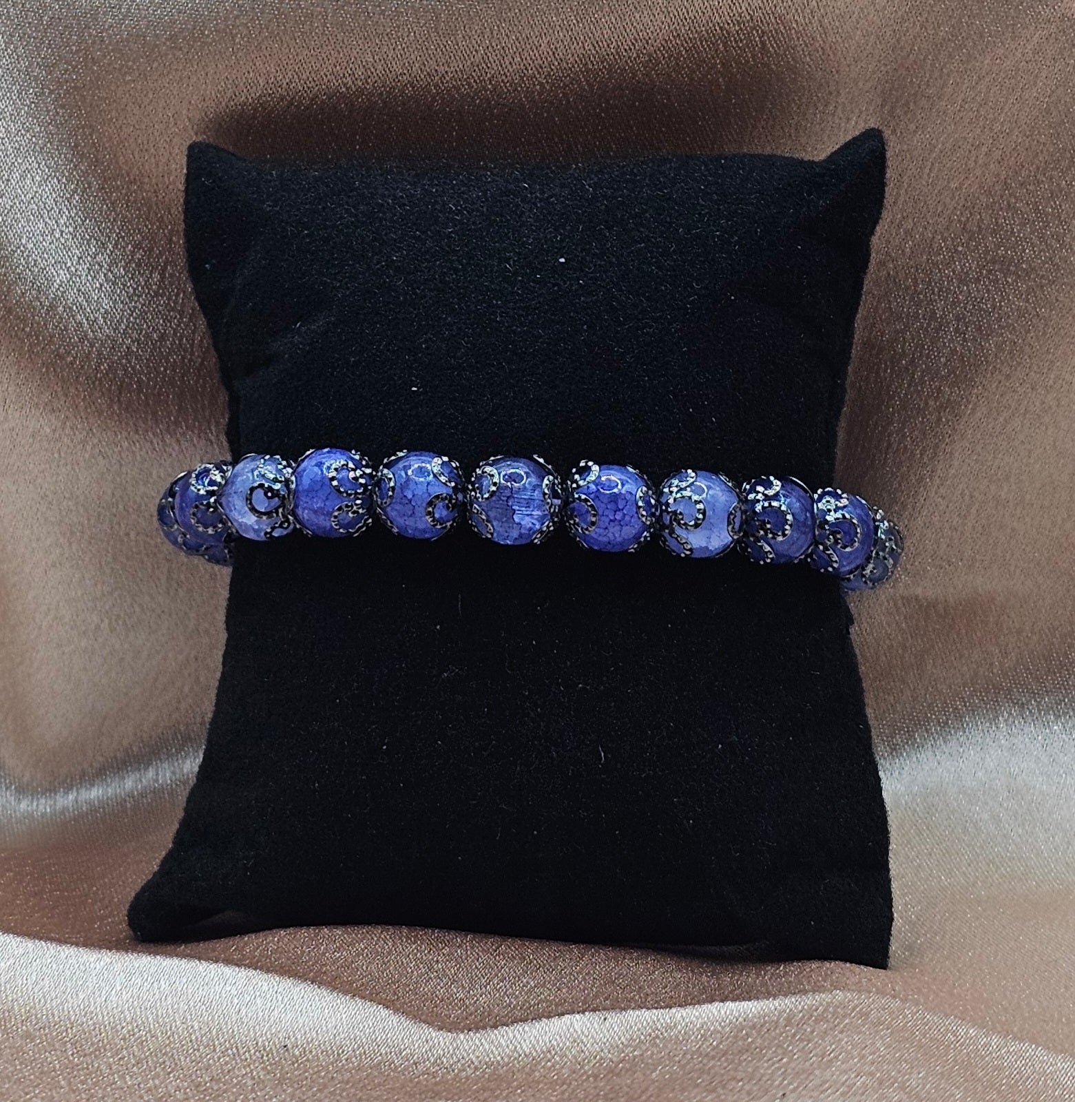Galaxy Blue Beaded Bracelet | Silver-Tone Ornate Charm | Handmade Celestial Witchy Jewellery Australia