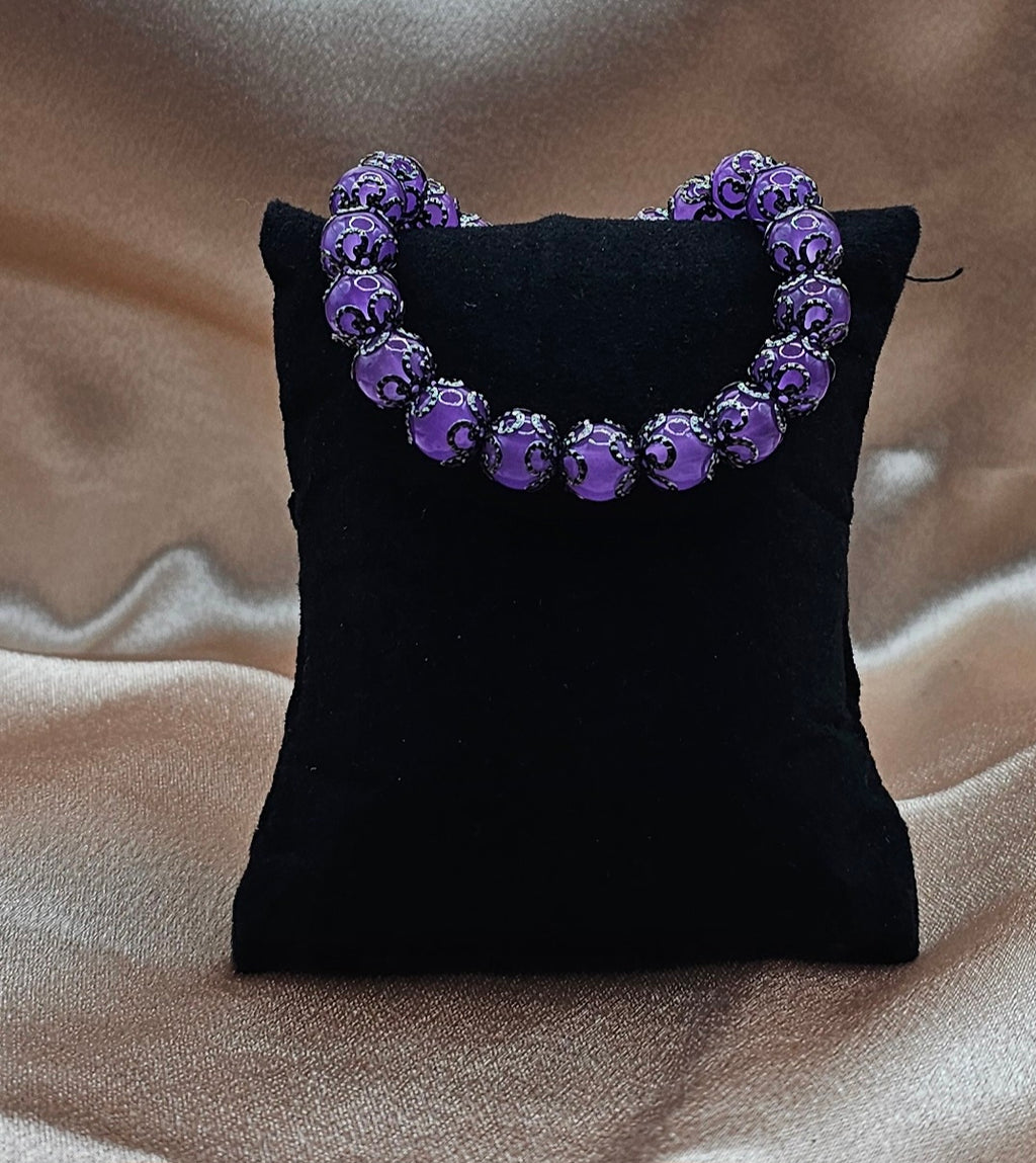 Lavender Purple Glass Beaded Bracelet | Silver Filigree Rhinestone Spacers | Handmade Elegant Coquette Jewellery Australia