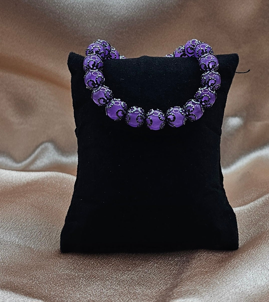 Lavender Purple Glass Beaded Bracelet | Silver Filigree Rhinestone Spacers | Handmade Elegant Coquette Jewellery Australia