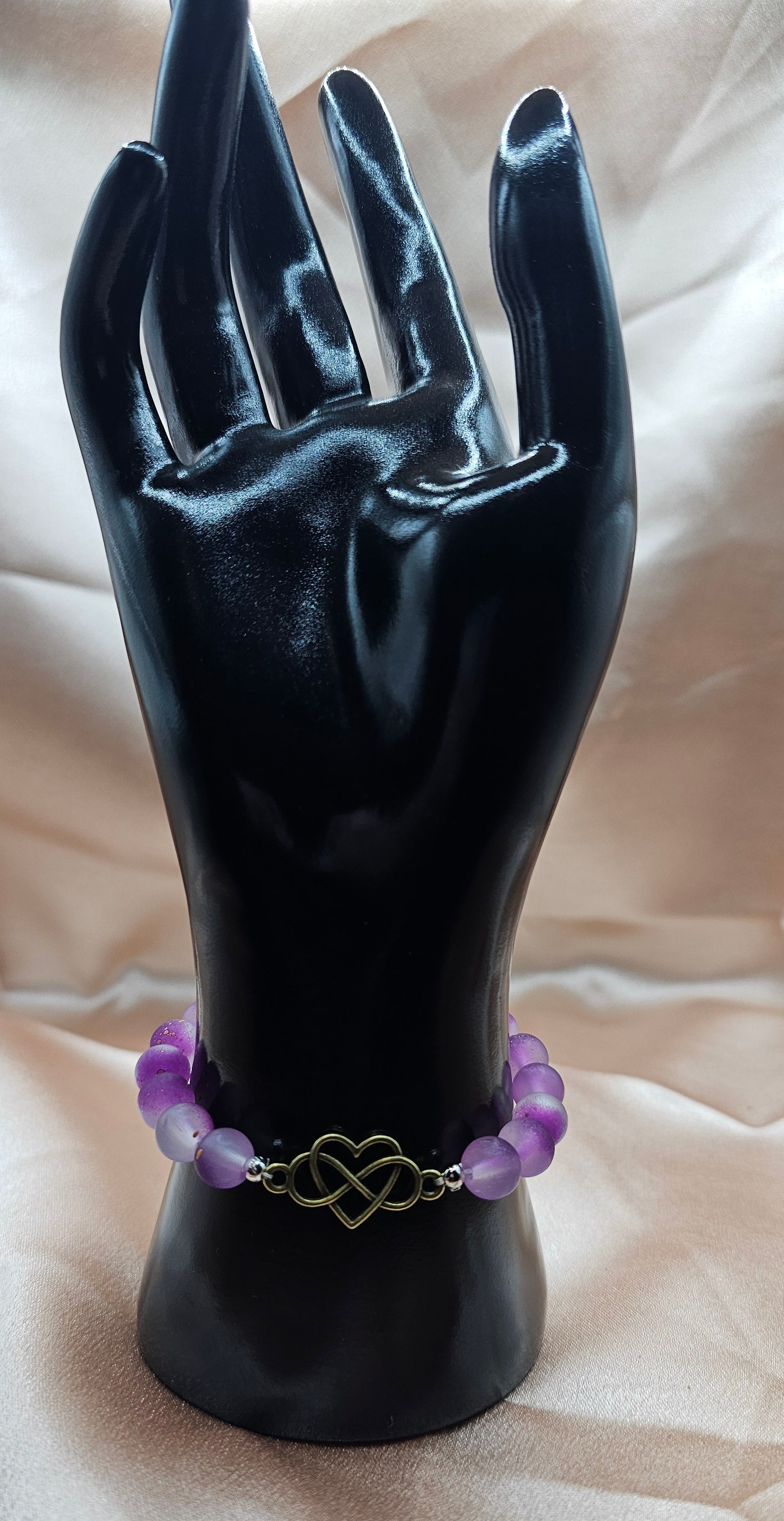Frosted Purple Infinity Heart Beaded Bracelet | Witchy Romantic Handmade Jewellery | Made in Australia
