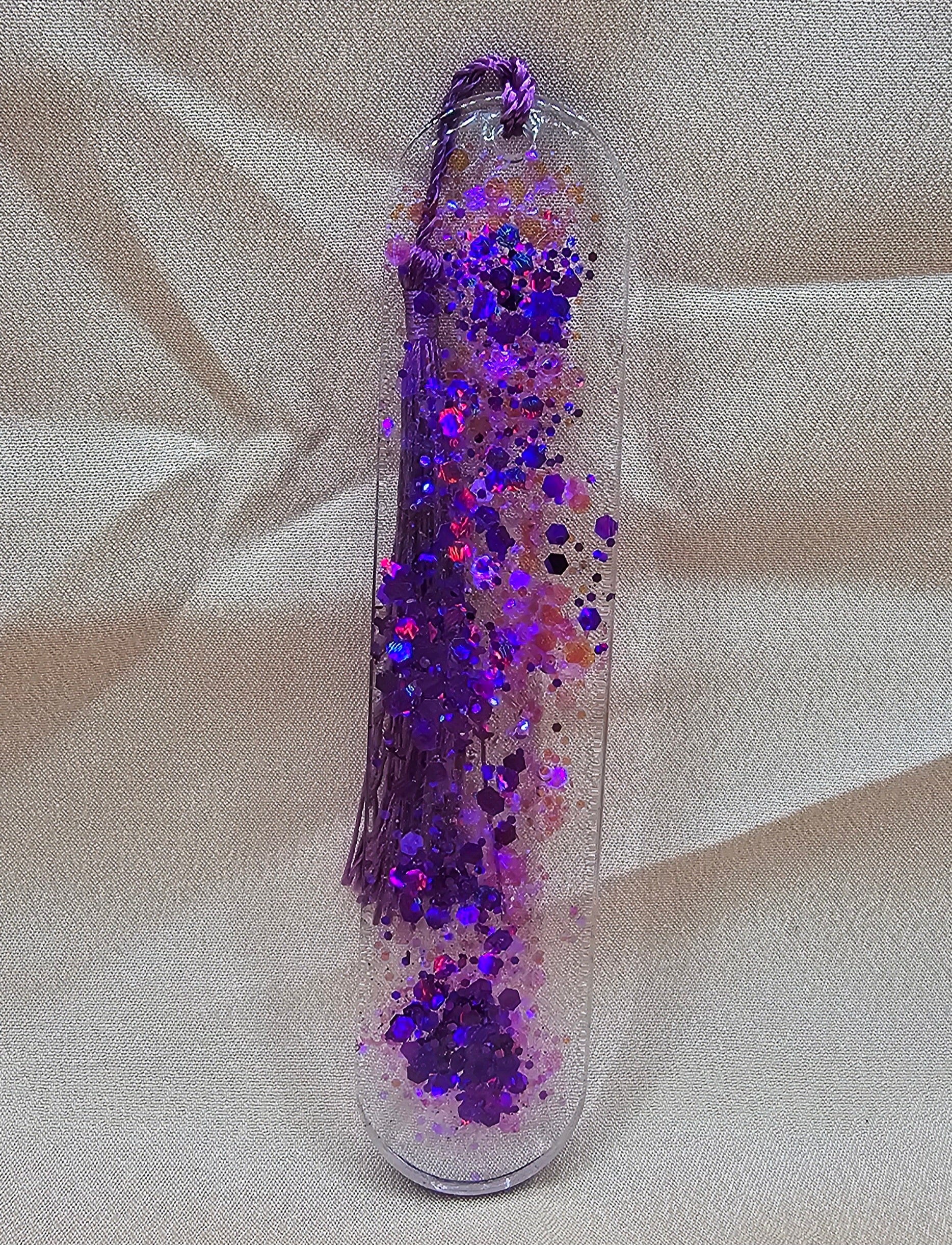 Purple Holographic Resin Bookmark | Iridescent Glitter & Mixed Purple Pink Flakes | Witchy Lunar Cottagecore Gift Australia