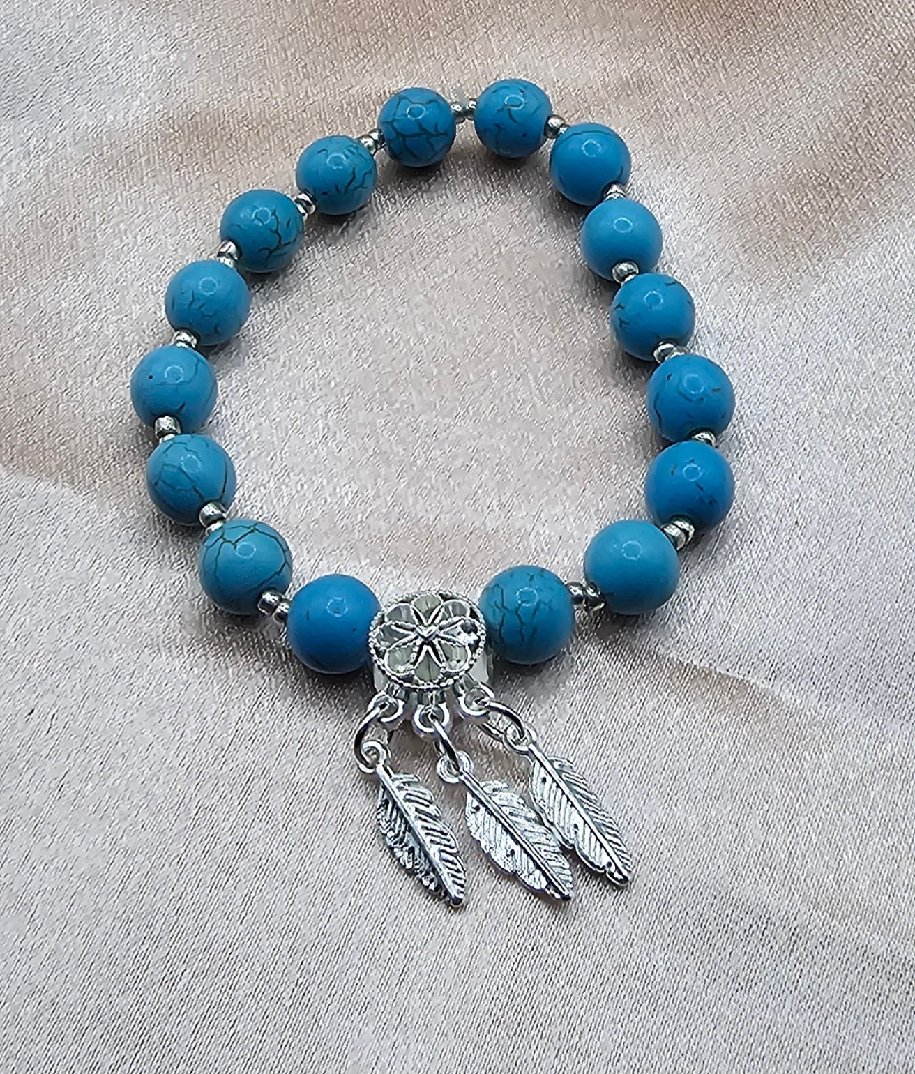 Turquoise Dreamcatcher Bracelet | Feather Charm Cluster & Silver Spacers | Handmade Boho Jewellery Australia