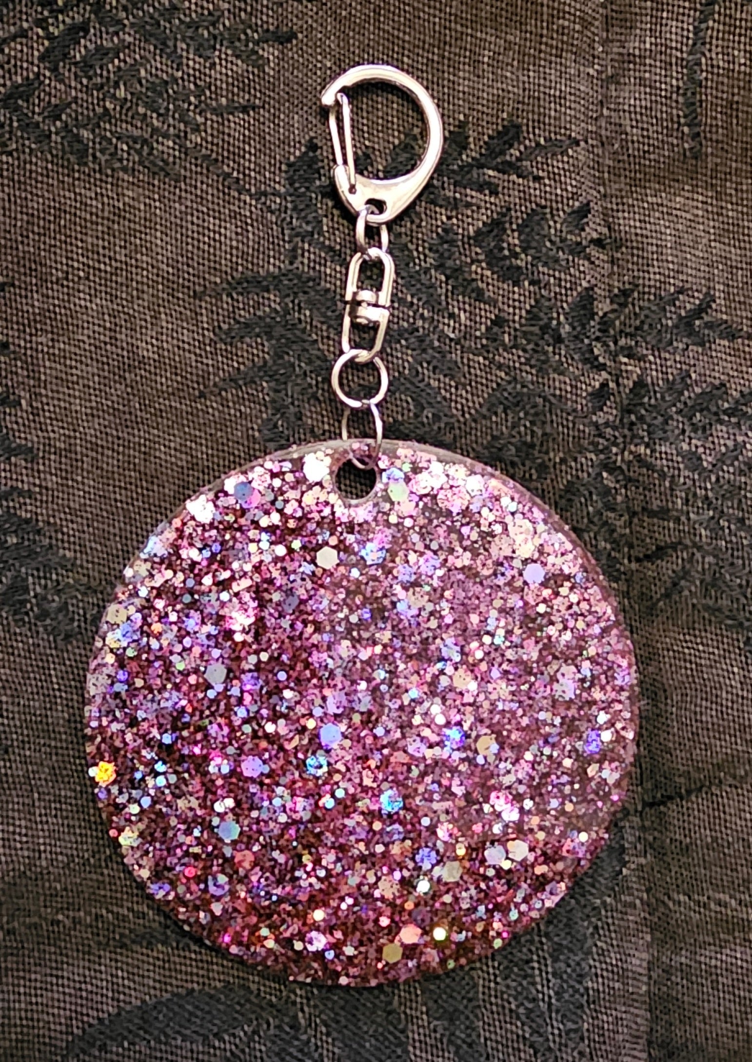 Cracked Crystal Rose Resin Keychain – Pink Iridescent Glitter & Floral Heart | Dark Romantic Handmade Gift Australia