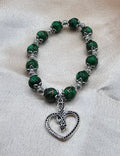 Green Malachite Bracelet | Serpent Heart Charm & Silver Filigree | Handmade Dark Feminine Jewellery Australia