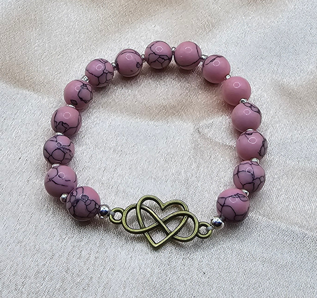 Beaded Bracelet with Gold Infinity Heart Charm | Pink, Blue or Purple | Handmade Soft Girl Jewellery Australia