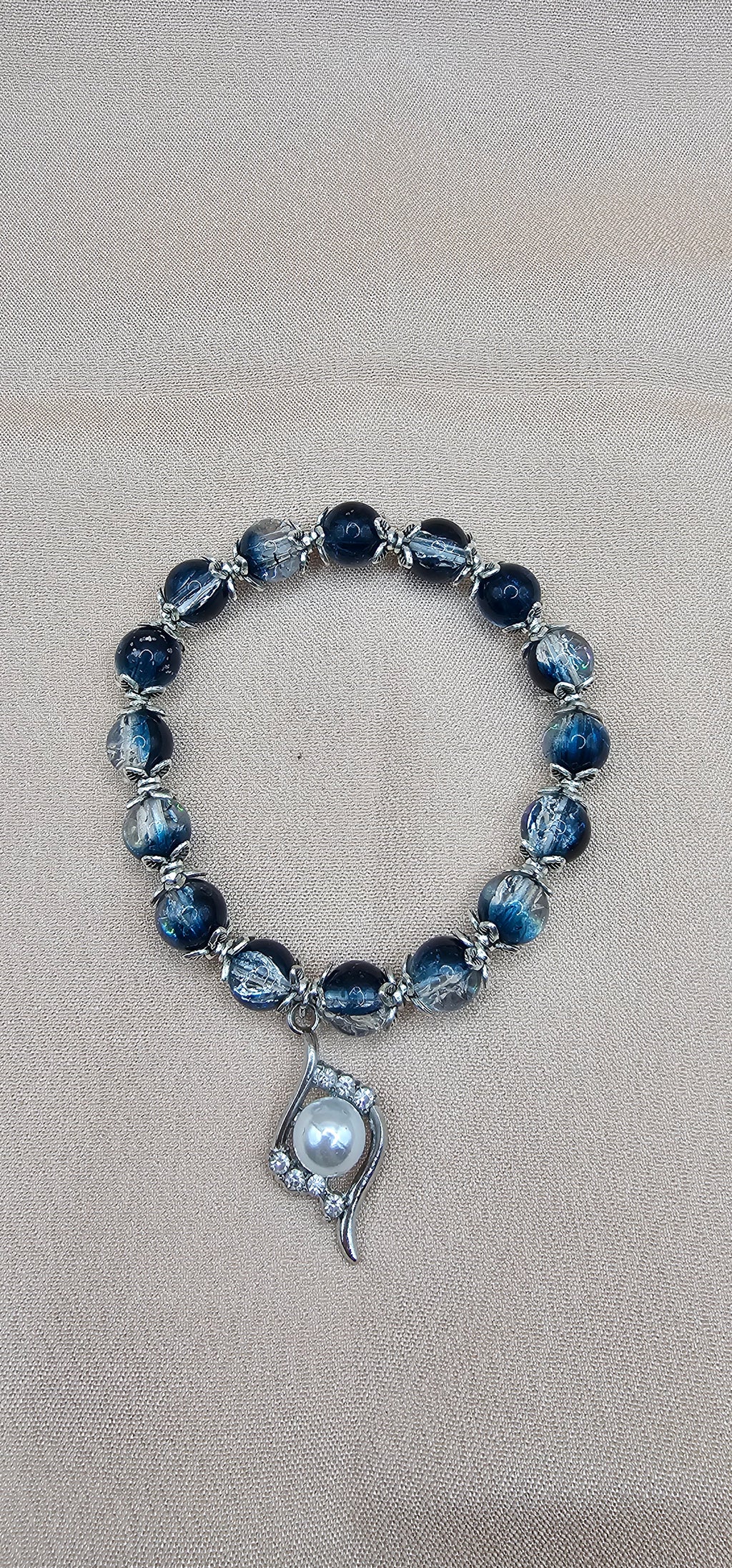 Midnight Blue Crystal & Pearl Drop Bracelet | Celestial Beaded Bracelet | Handmade Mooncore Jewellery Australia