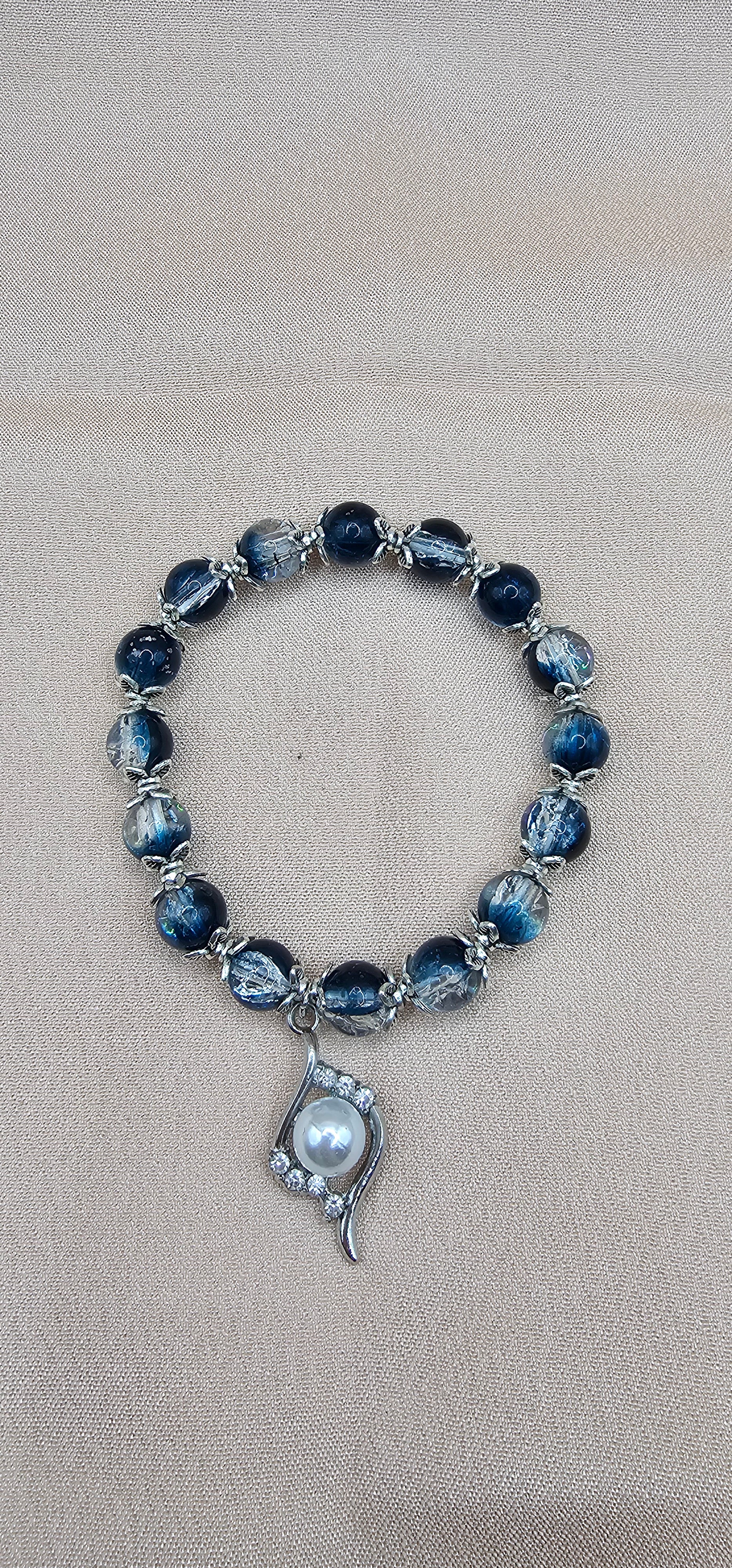 Midnight Blue Crystal & Pearl Drop Bracelet | Celestial Beaded Bracelet | Handmade Mooncore Jewellery Australia