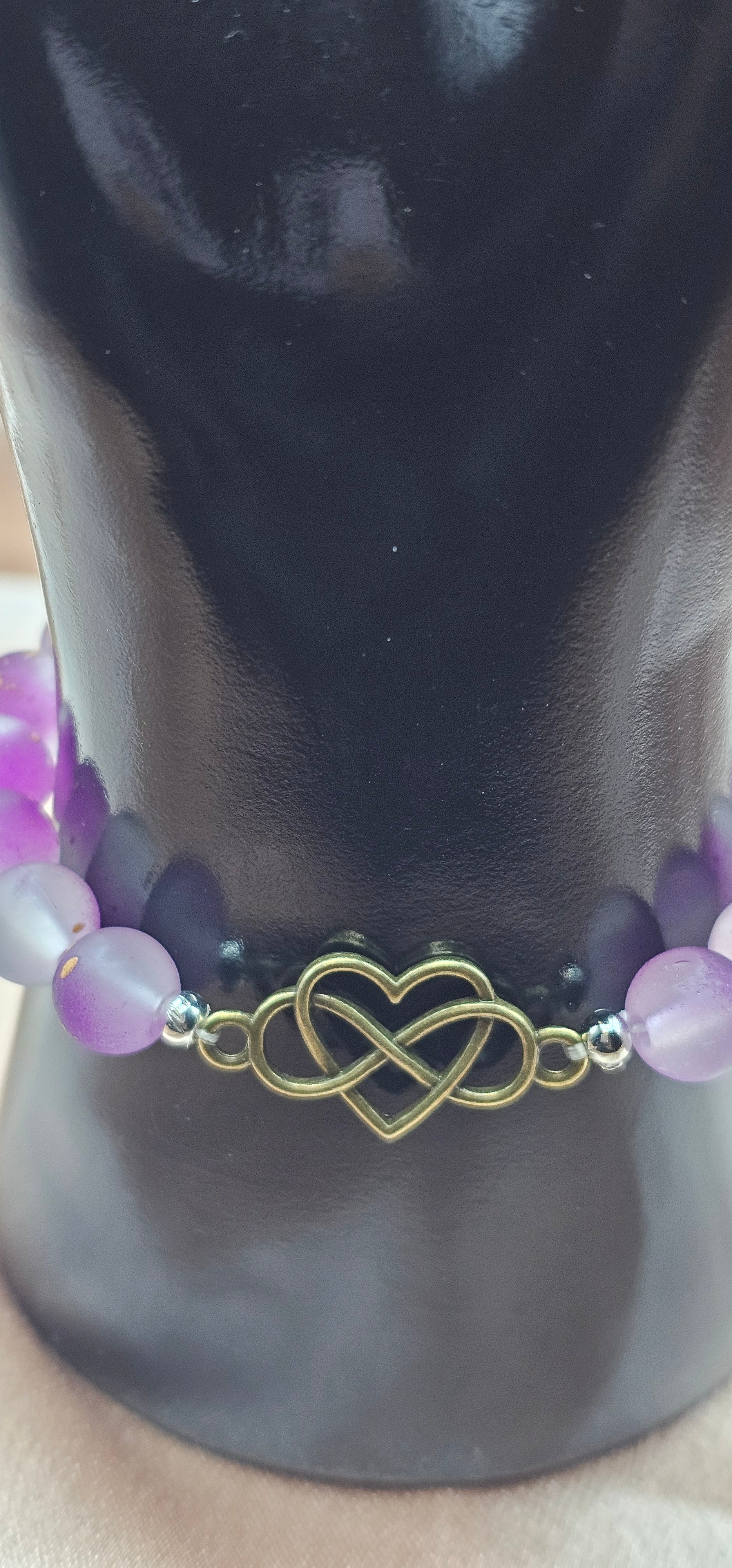 Frosted Purple Infinity Heart Beaded Bracelet | Witchy Romantic Handmade Jewellery | Made in Australia