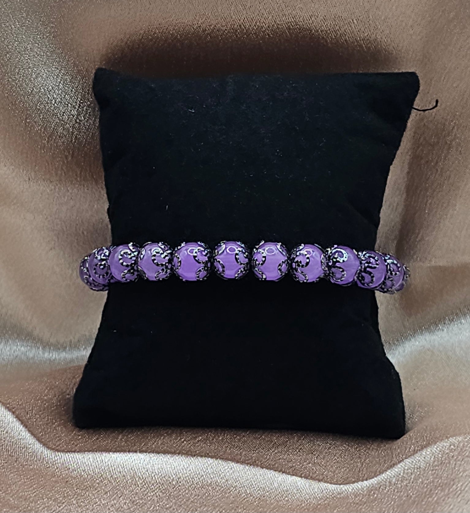 Lavender Purple Glass Beaded Bracelet | Silver Filigree Rhinestone Spacers | Handmade Elegant Coquette Jewellery Australia