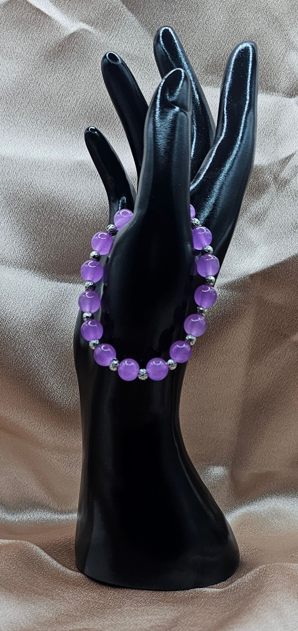 Lavender Amethyst Bracelet | Purple Beaded Stretch with Silver Spacers | Handmade Witchy Jewellery Australia