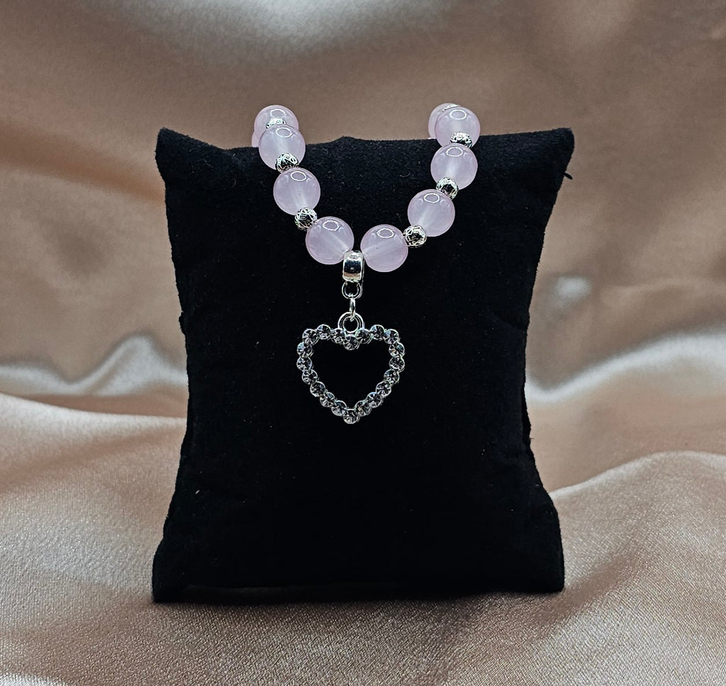 Pink Beaded Bracelet with Crystal Heart Charm | Rose Quartz Style | Handmade Soft Girl Jewellery Australia