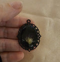 Real Dried Flower Bud Oval Resin Pendant | Black Gothic Victorian Filigree Frame | Handmade Dark Botanical Jewellery