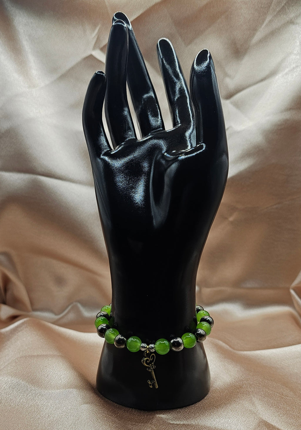 Green Aventurine Bracelet | Vintage Key Charm & Hematite Spacers | Handmade Cottagecore Jewellery Australia