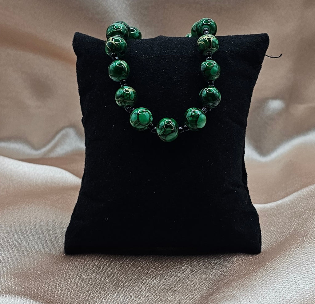 Green Marbled Beaded Bracelet | Forest Witch Stretch Bracelet | Handmade Nature Jewellery Australia