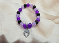 Purple & Black Beaded Bracelet | Silver Angel Wing Charm | Handmade Dark Coquette Angelcore Jewellery Australia