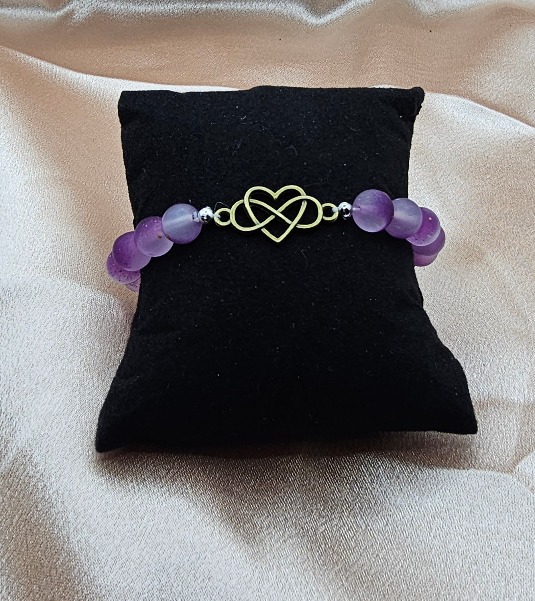 Frosted Purple Infinity Heart Beaded Bracelet | Witchy Romantic Handmade Jewellery | Made in Australia