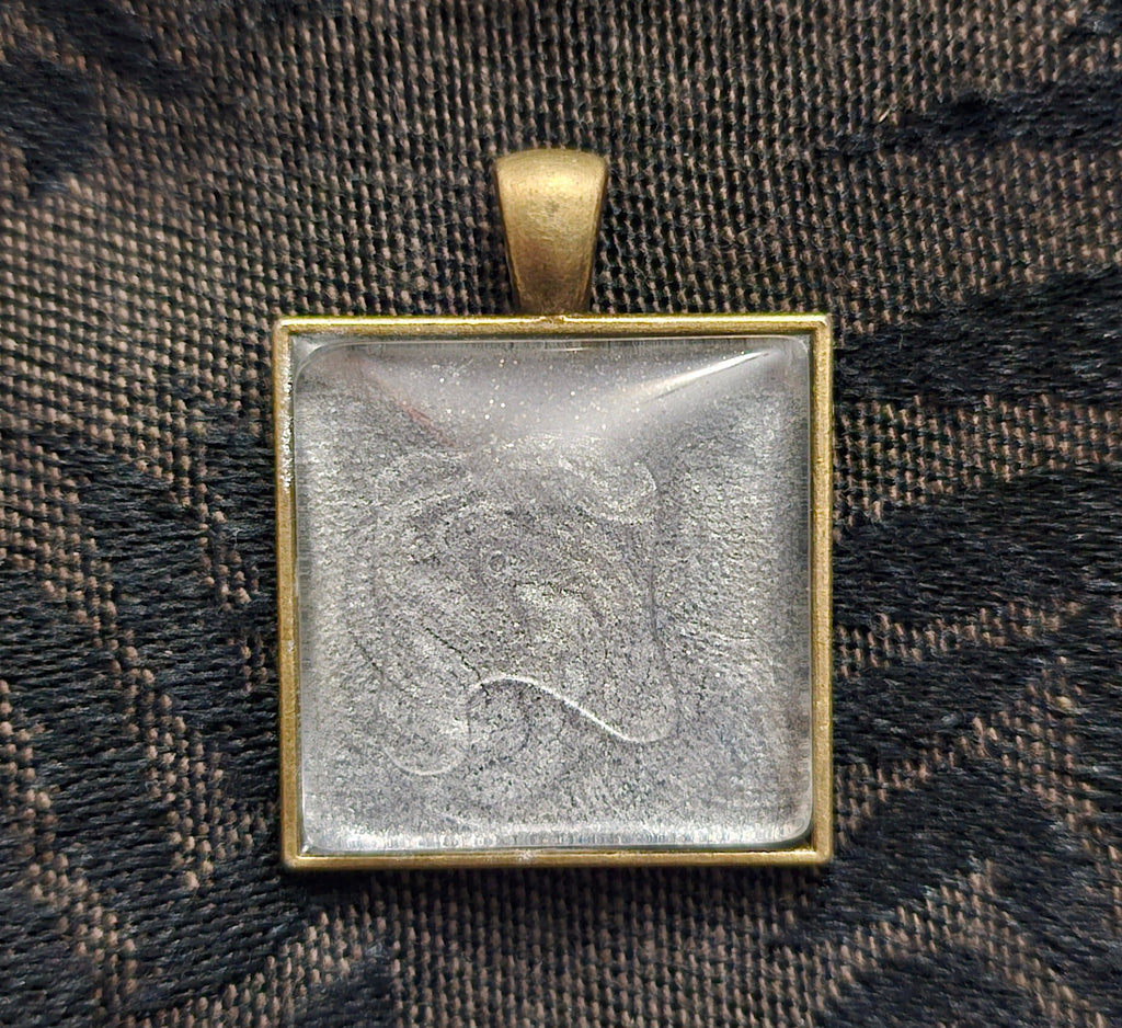 Silver Swirl Square Resin Pendant | Pearl Shimmer & Antique Bronze Frame | Handmade Dark Romantic Jewellery