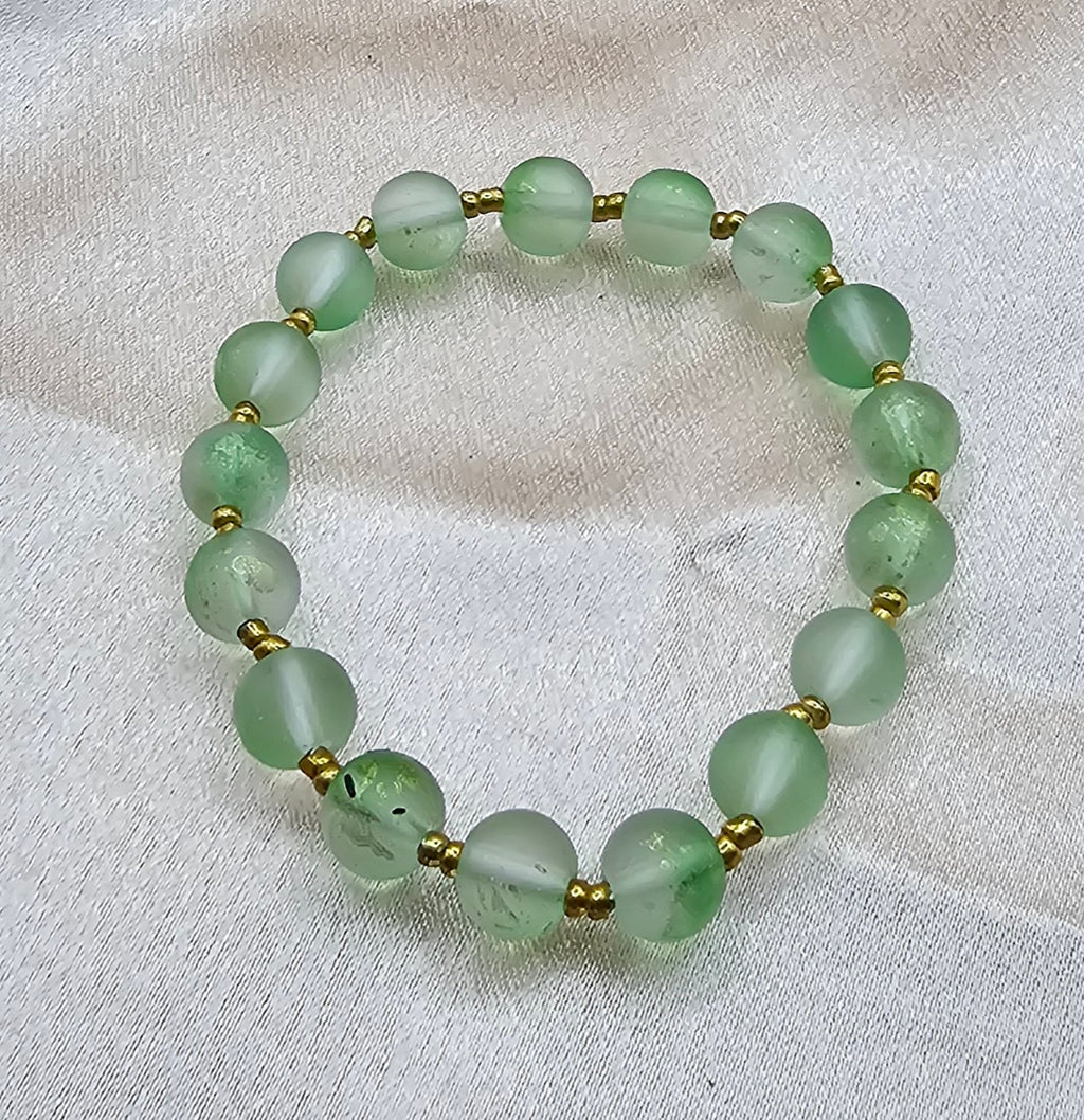 Frosted Green Beaded Bracelet | Gold Accent Spacers | Handmade Fairycore Nature Jewellery Australia