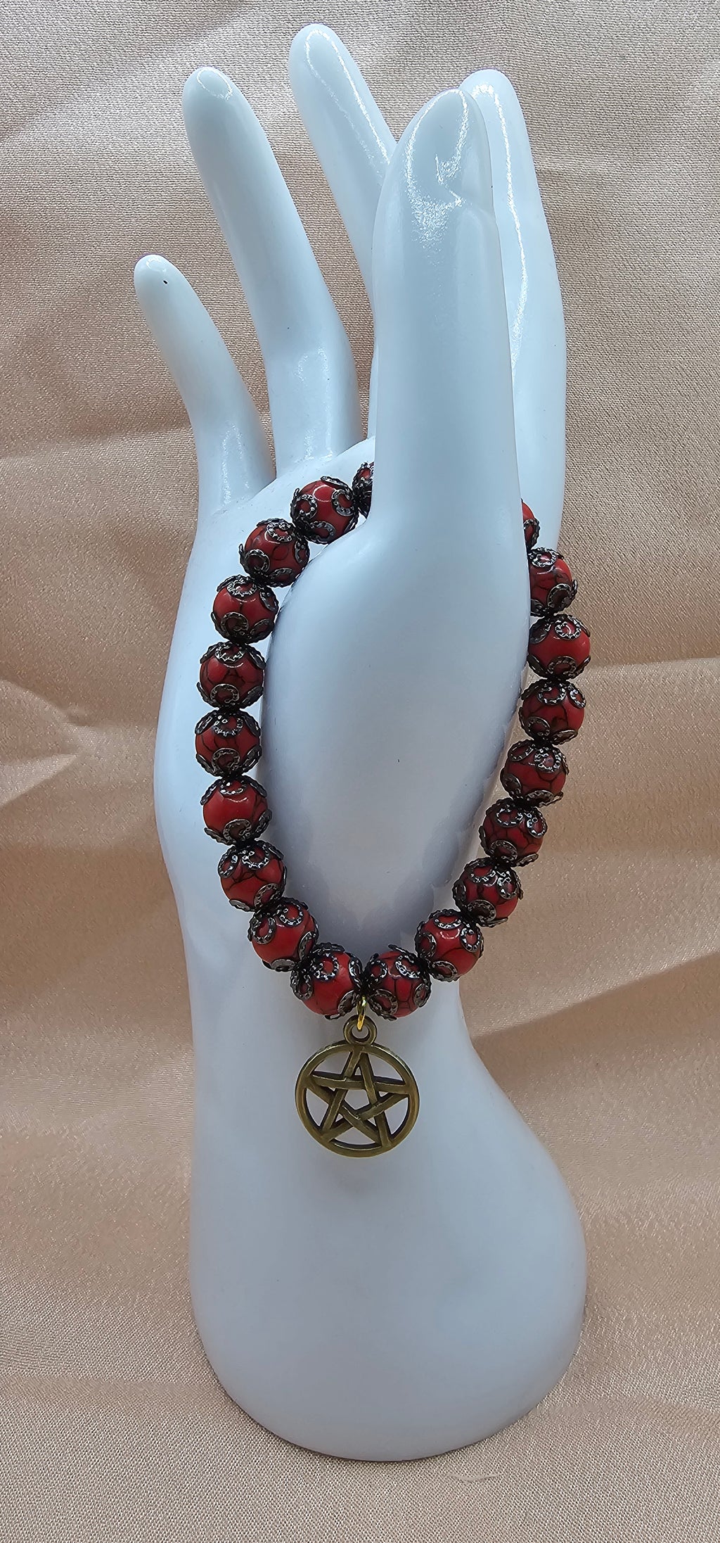 Crimson Pentagram Charm Bracelet | Witchy Gothic Beaded Bracelet | Handmade Dark Jewellery Australia