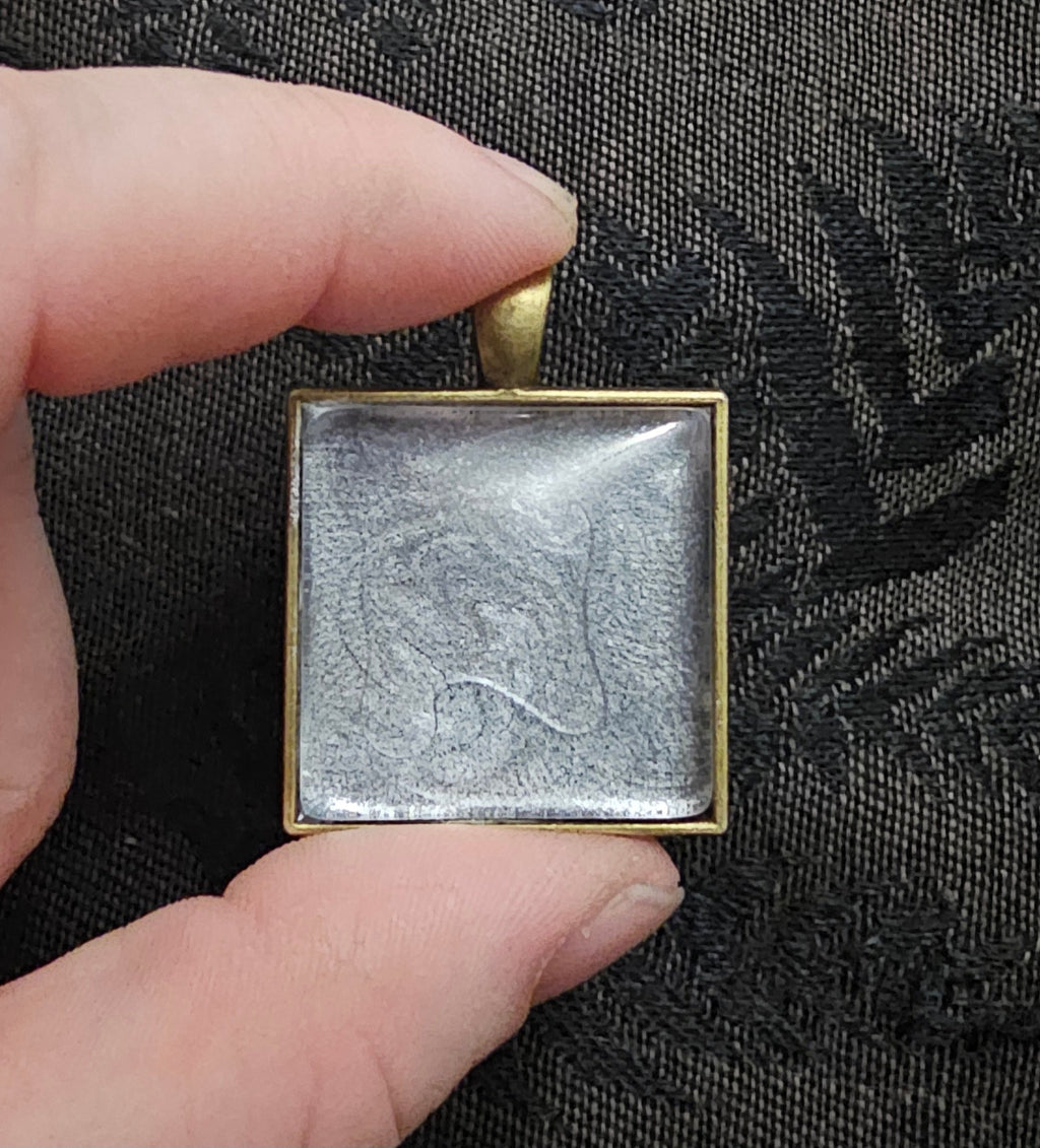 Silver Swirl Square Resin Pendant | Pearl Shimmer & Antique Bronze Frame | Handmade Dark Romantic Jewellery