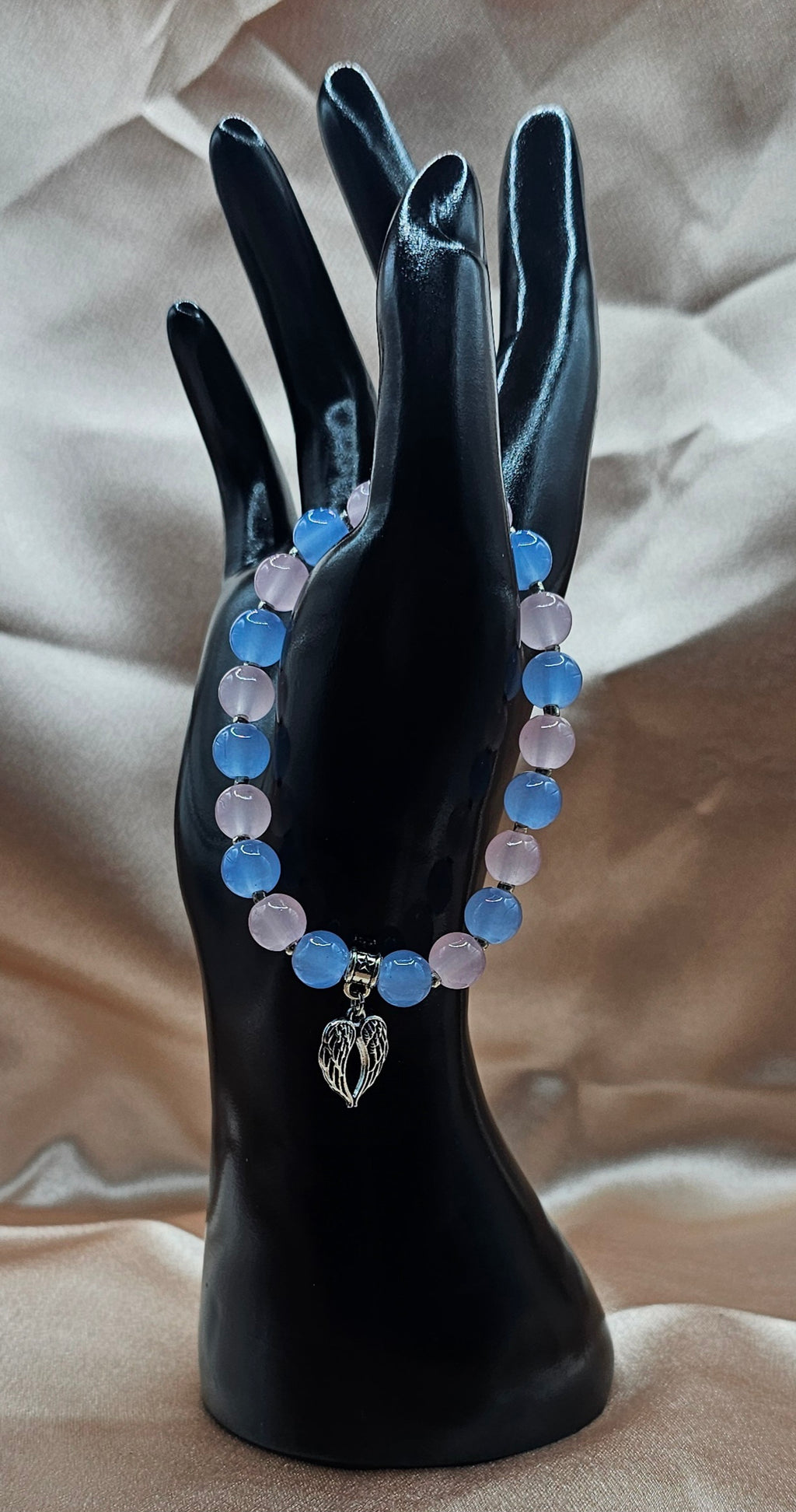 Blue & Pink Beaded Bracelet | Silver Angel Wing Charm | Handmade Angelcore Spiritual Jewellery Australia