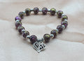 Marbled Beaded Bracelet | Brown & Pink with Silver Heart Charm | Handmade Romantic Jewellery Australia