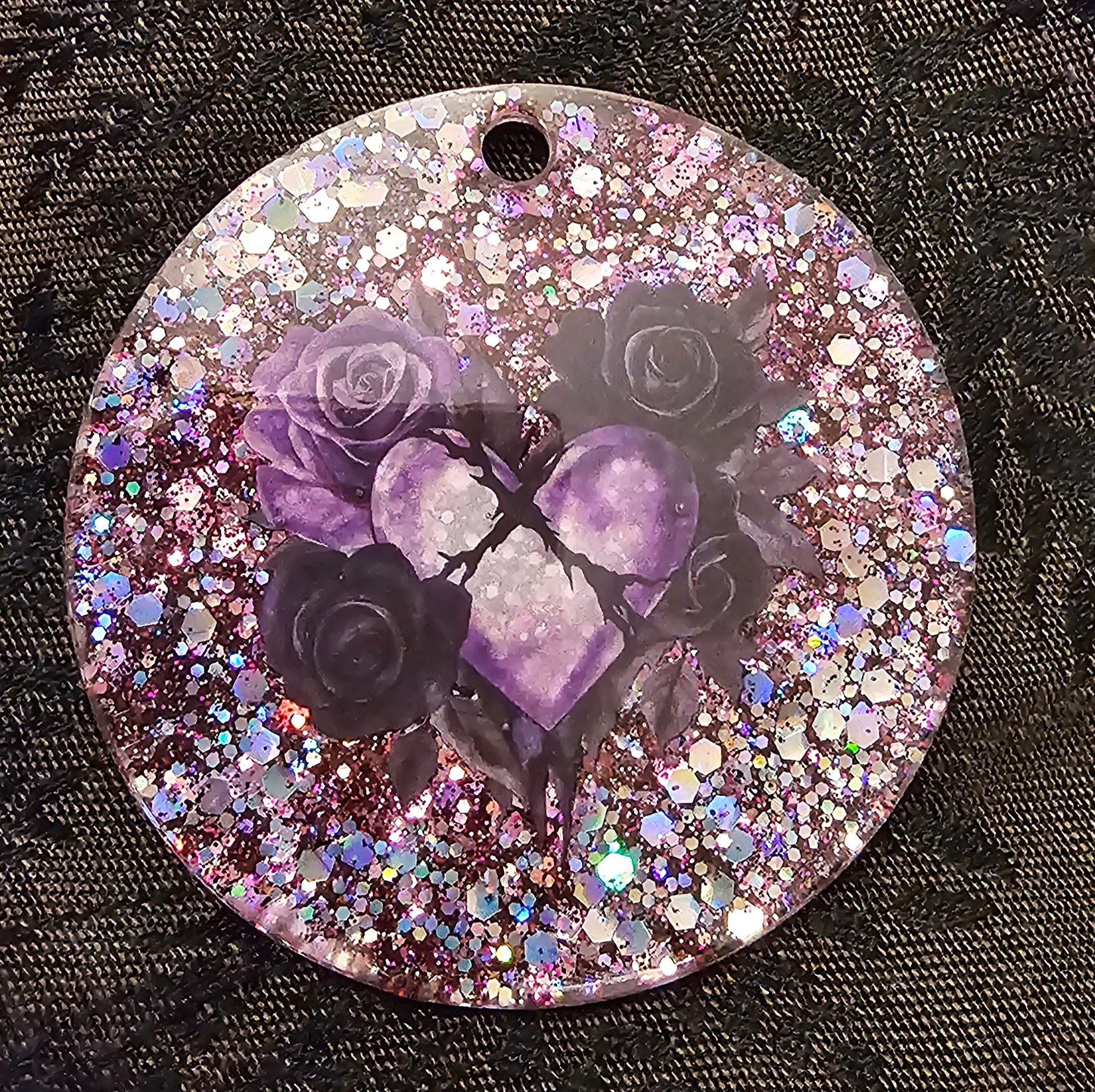 Cracked Crystal Rose Resin Keychain – Pink Iridescent Glitter & Floral Heart | Dark Romantic Handmade Gift Australia