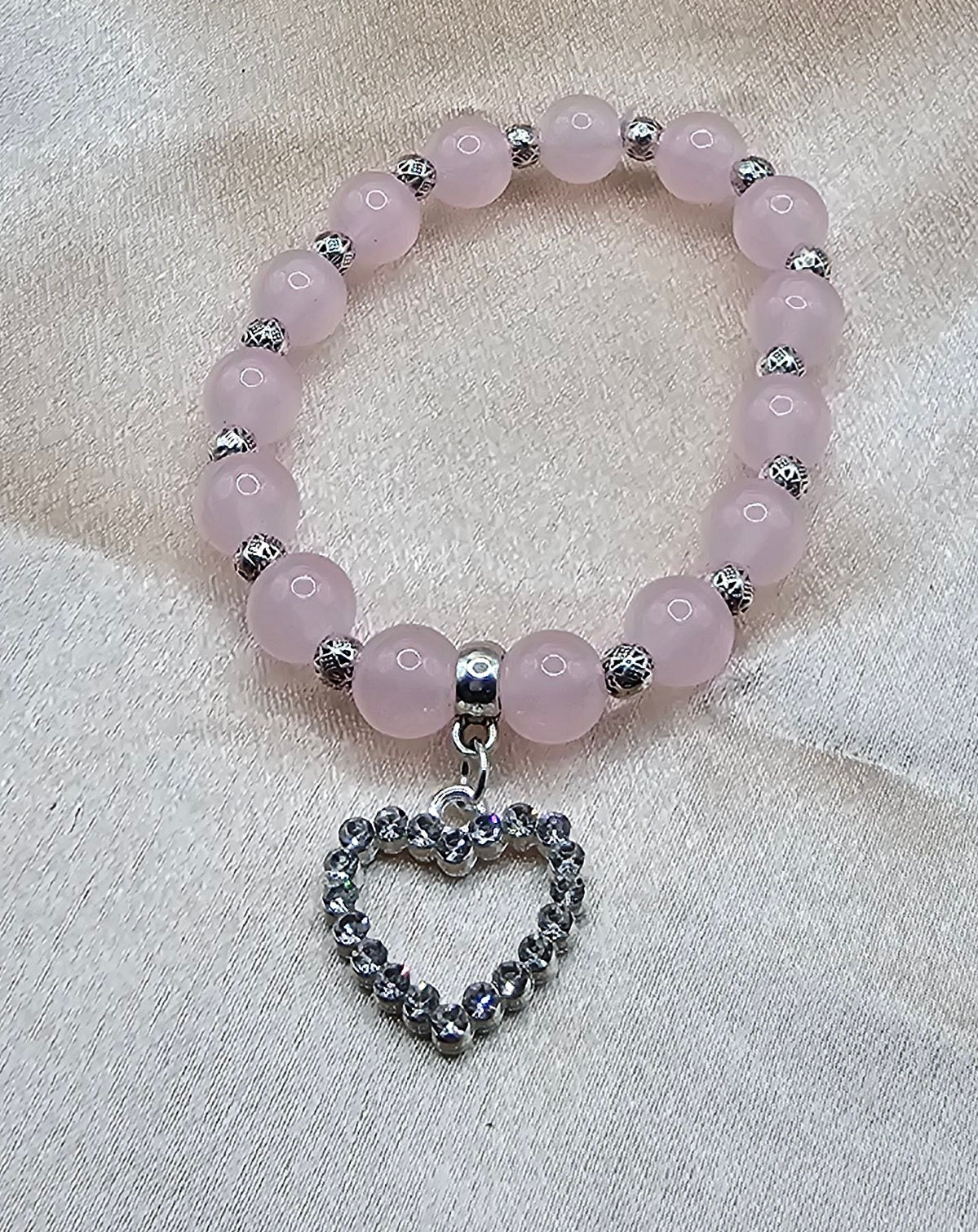 Pink Beaded Bracelet with Crystal Heart Charm | Rose Quartz Style | Handmade Soft Girl Jewellery Australia