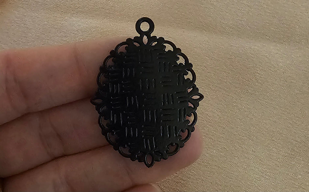 Real Dried Flower Bud Oval Resin Pendant | Black Gothic Victorian Filigree Frame | Handmade Dark Botanical Jewellery