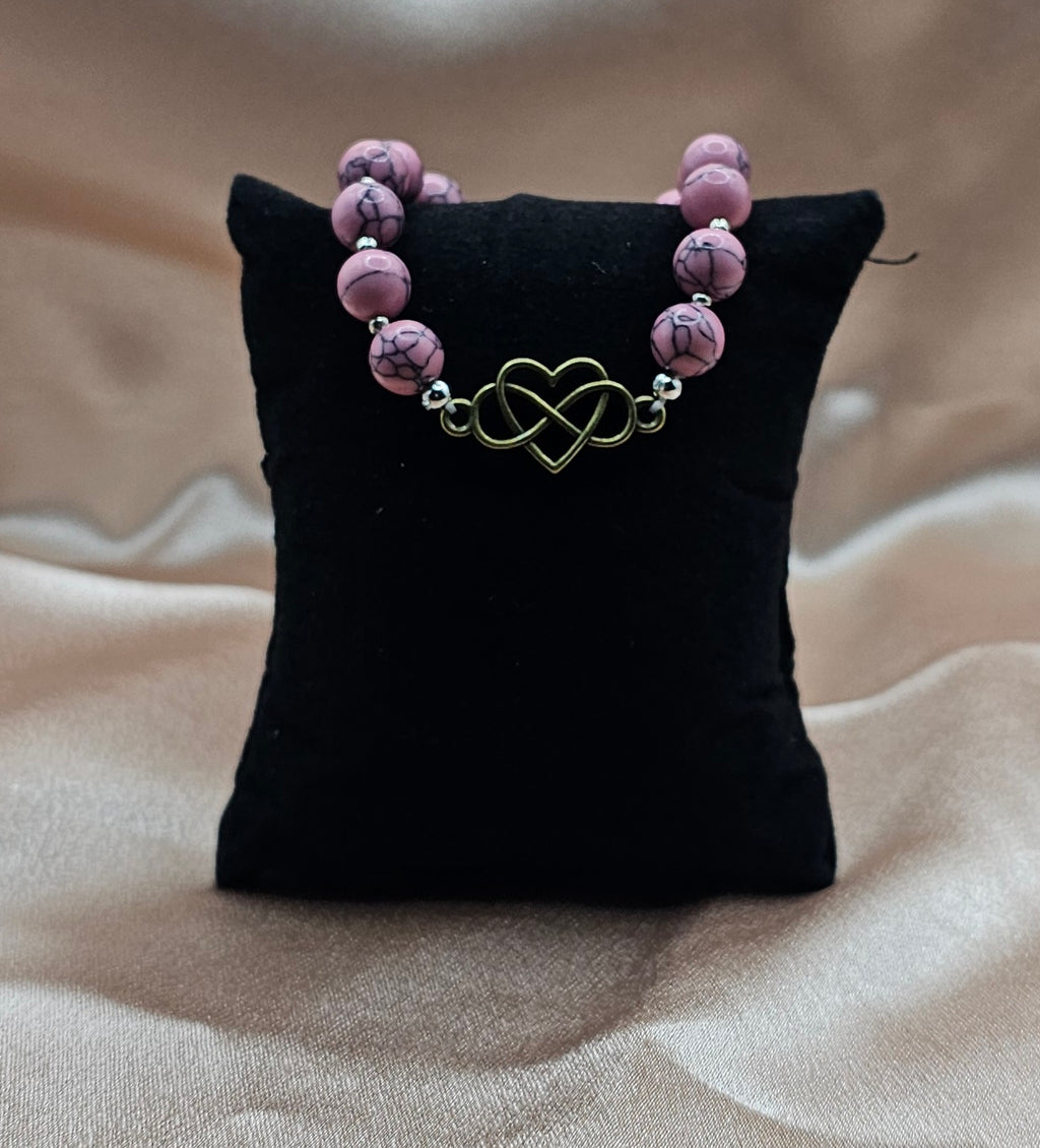 Beaded Bracelet with Gold Infinity Heart Charm | Pink, Blue or Purple | Handmade Soft Girl Jewellery Australia