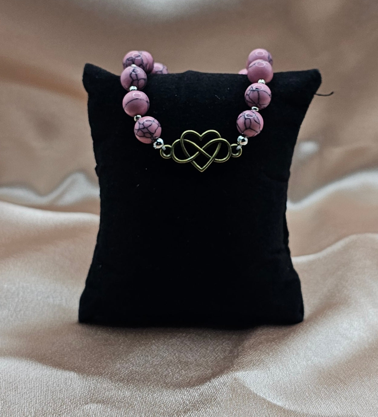 Beaded Bracelet with Gold Infinity Heart Charm | Pink, Blue or Purple | Handmade Soft Girl Jewellery Australia