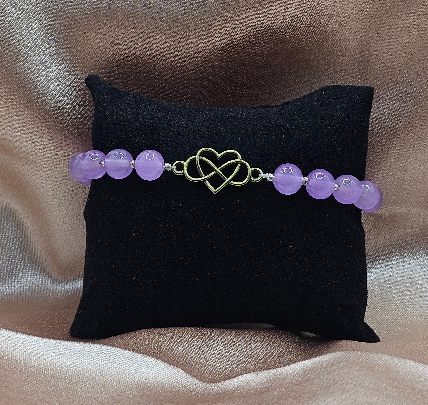 Beaded Bracelet with Gold Infinity Heart Charm | Pink, Blue or Purple | Handmade Soft Girl Jewellery Australia