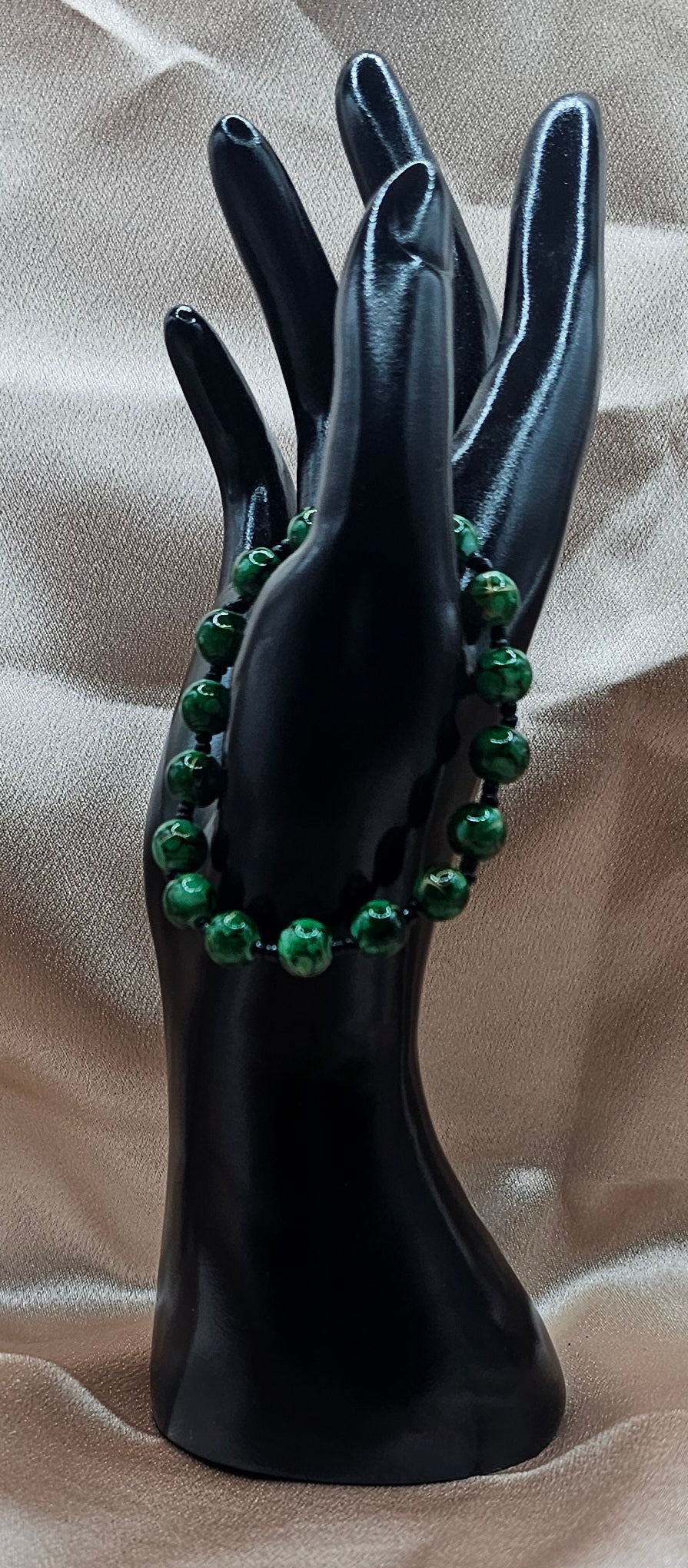 Green Marbled Beaded Bracelet | Forest Witch Stretch Bracelet | Handmade Nature Jewellery Australia