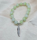 Green Marbled Beaded Bracelet | Silver Feather Charm | Handmade Cottagecore Boho Jewellery Australia