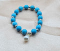 Turquoise Beaded Bracelet | Pearl Charm & Silver Spacers | Handmade Coastal Boho Jewellery Australia