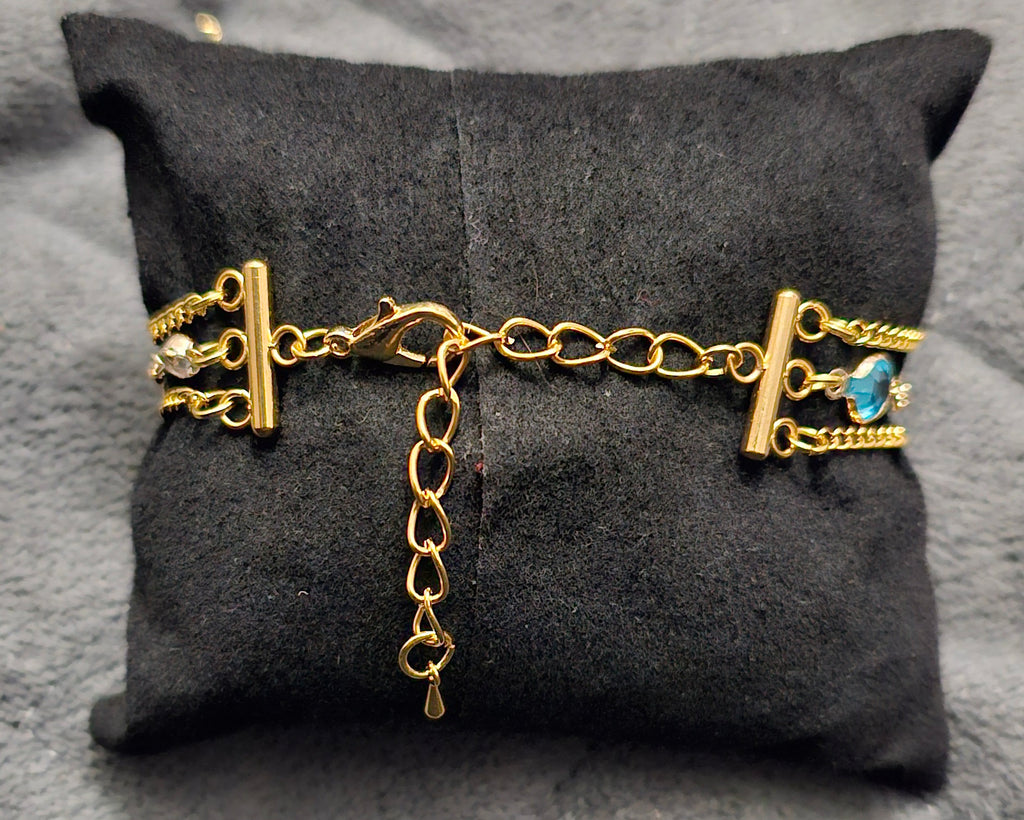 Gold Blue Crystal Chain Bracelet | Layered Gold Chains & Blue Gemstone Accents | Handmade Dainty Jewellery Australia